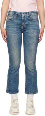 R13 Kick Fit Women Jeans 27 Kelly Stretch Washed Faded Ankle Cropped RRP€699