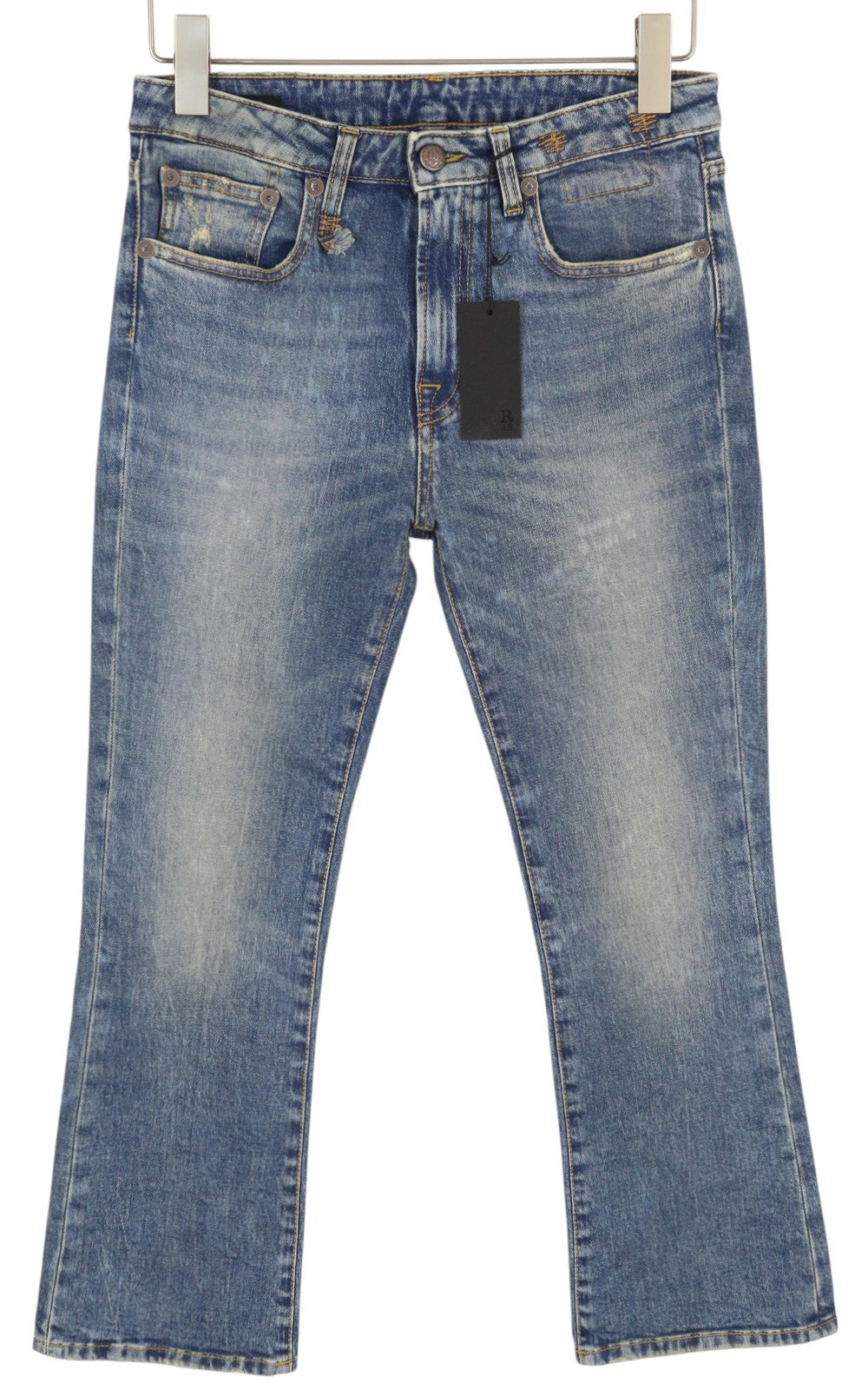 R13 Kick Fit Women Jeans 27 Kelly Stretch Washed Faded Ankle Cropped RRP€699