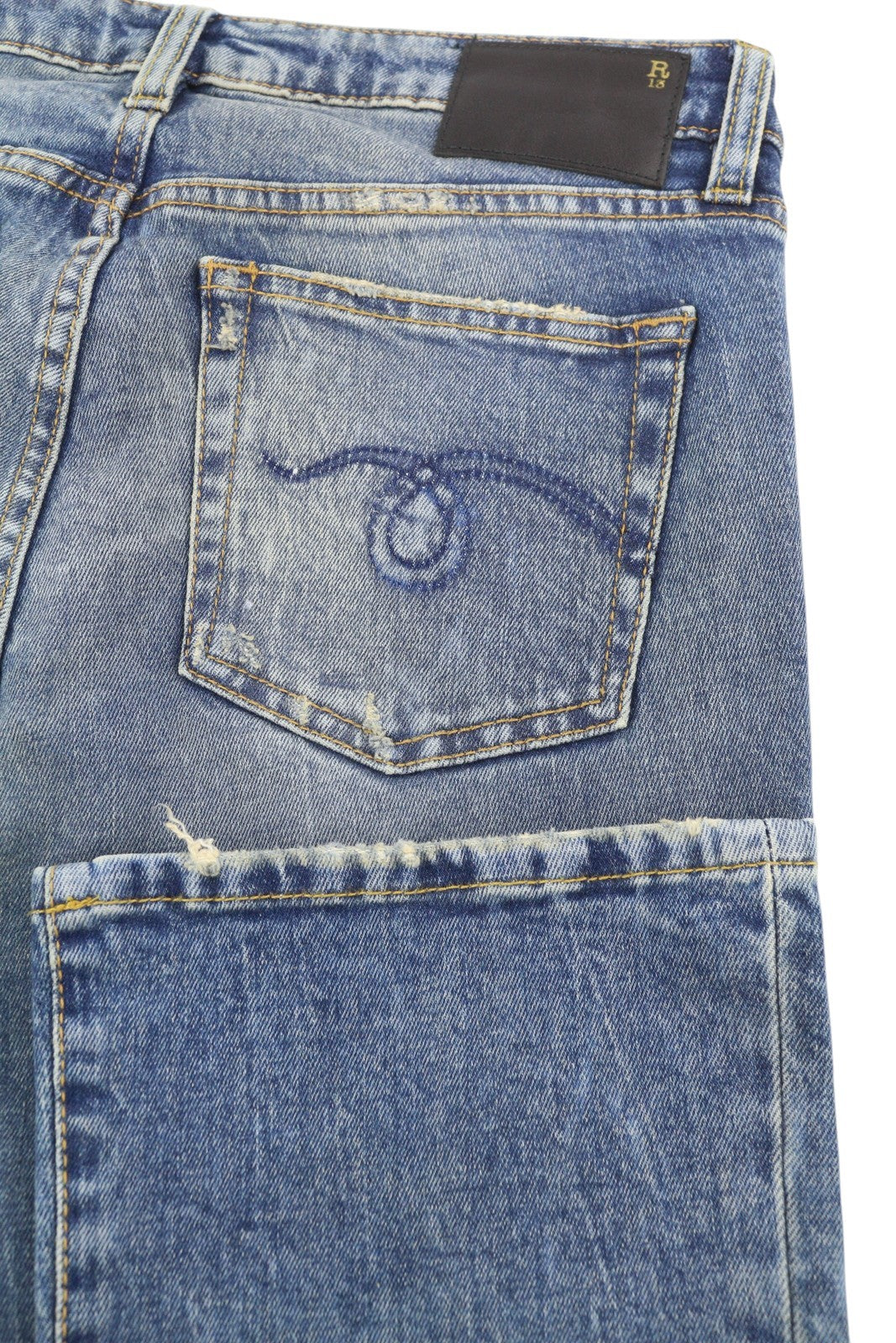 R13 Kick Fit Women Jeans 27 Kelly Stretch Washed Faded Ankle Cropped RRP€699