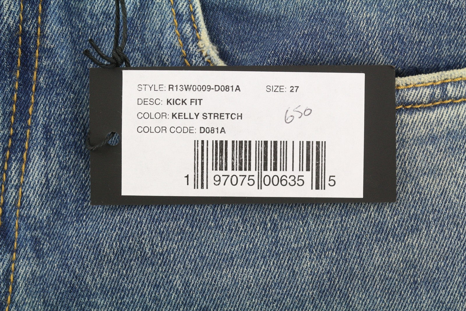 R13 Kick Fit Women Jeans 27 Kelly Stretch Washed Faded Ankle Cropped RRP€699