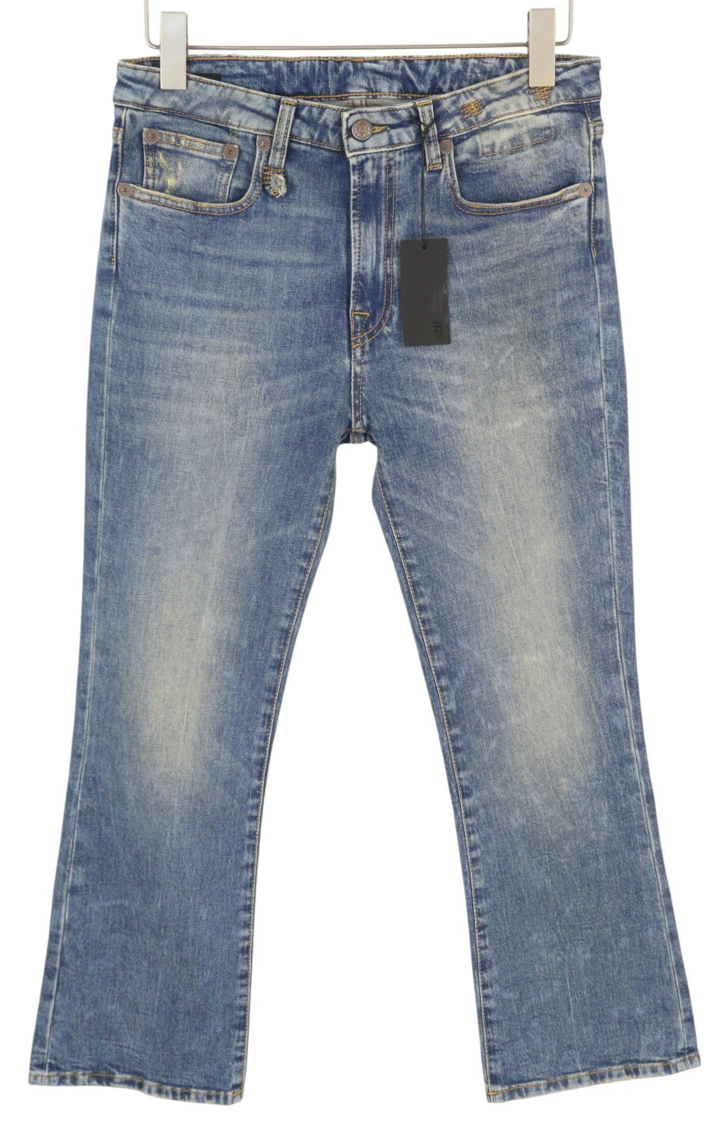 R13 Kick Fit Women Jeans 29 Kelly Stretch Washed Faded Ankle Cropped RRP€699