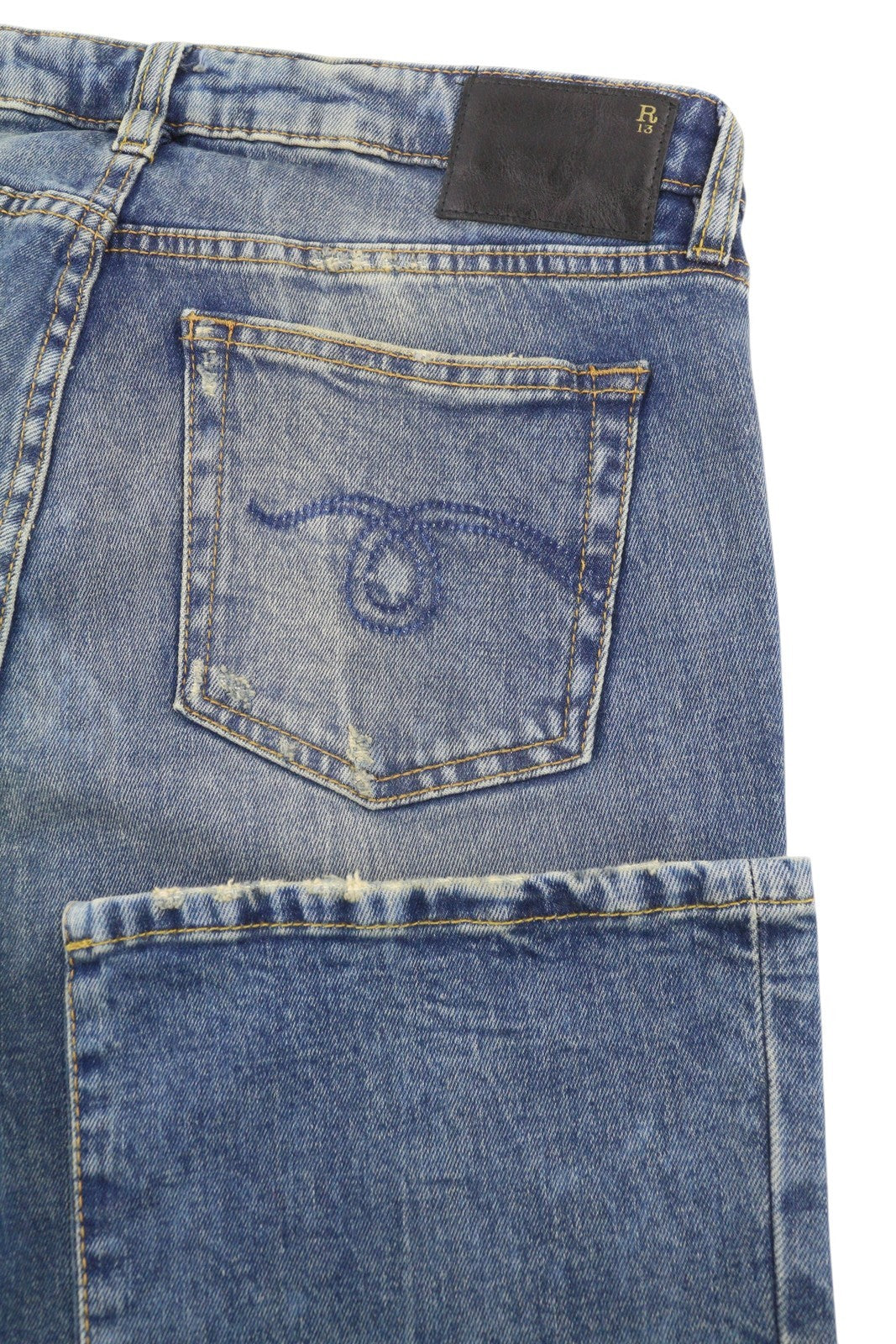 R13 Kick Fit Women Jeans 29 Kelly Stretch Washed Faded Ankle Cropped RRP€699