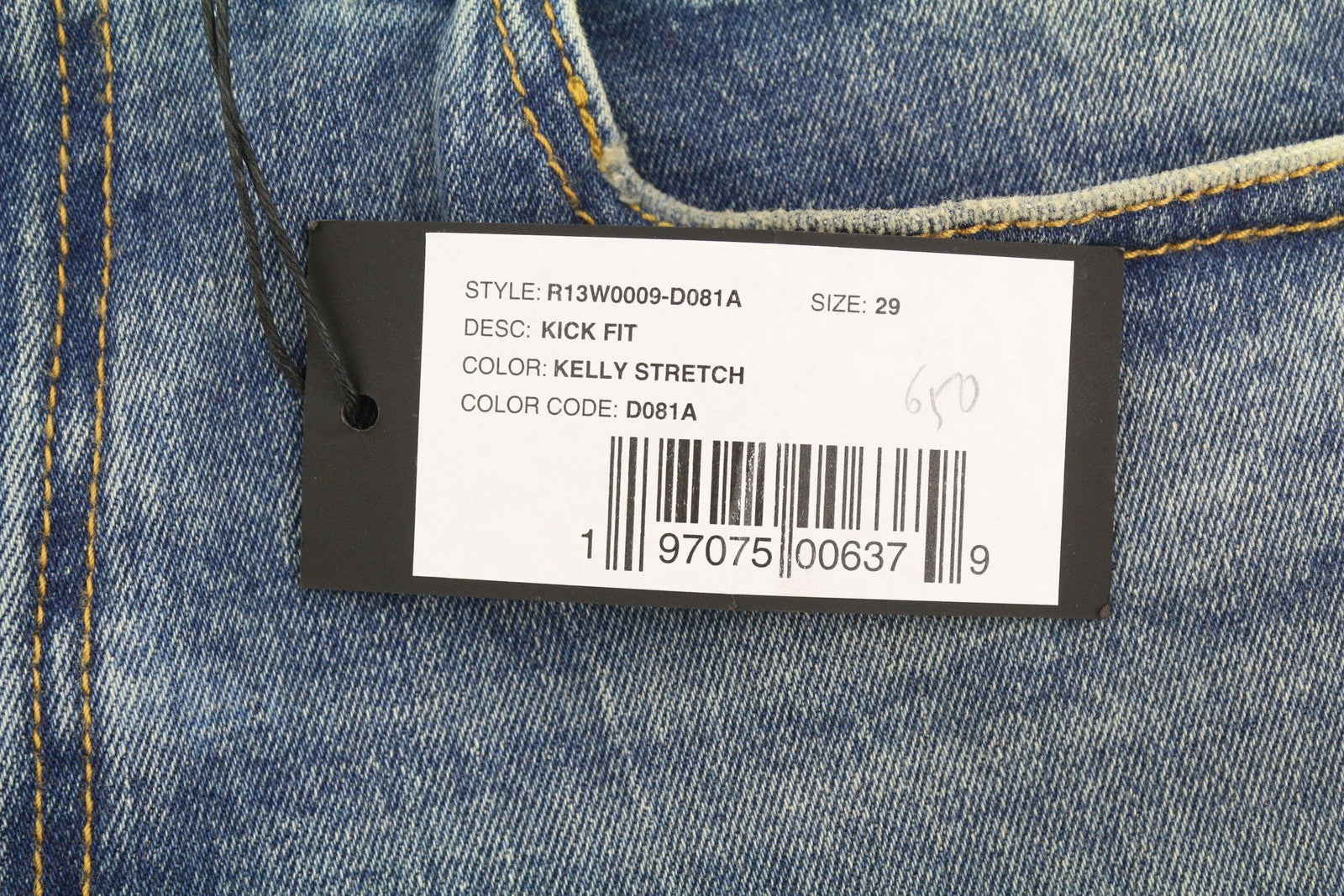 R13 Kick Fit Women Jeans 29 Kelly Stretch Washed Faded Ankle Cropped RRP€699