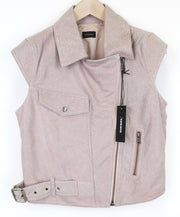 DIESEL Women's  XS Pink Sleeveless Lambskin Leather Vest with Belted Waist