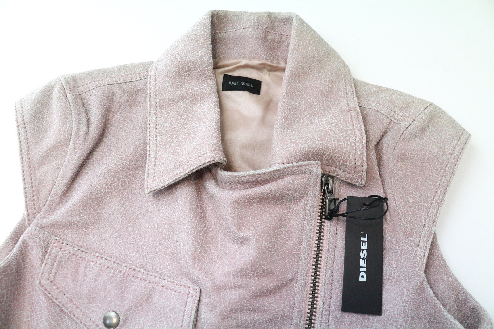 DIESEL Women's  XS Pink Sleeveless Lambskin Leather Vest with Belted Waist