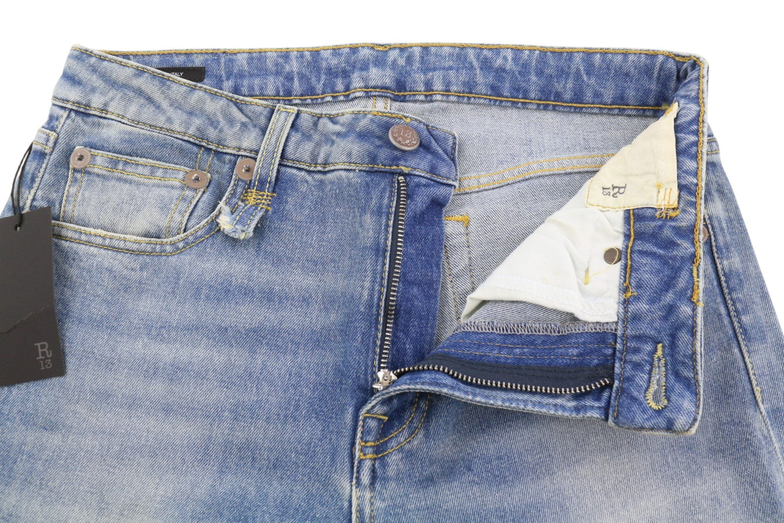 R13 Kick Fit Women Jeans 28 Jasper Stretch Washed Faded Ankle Cropped Denim