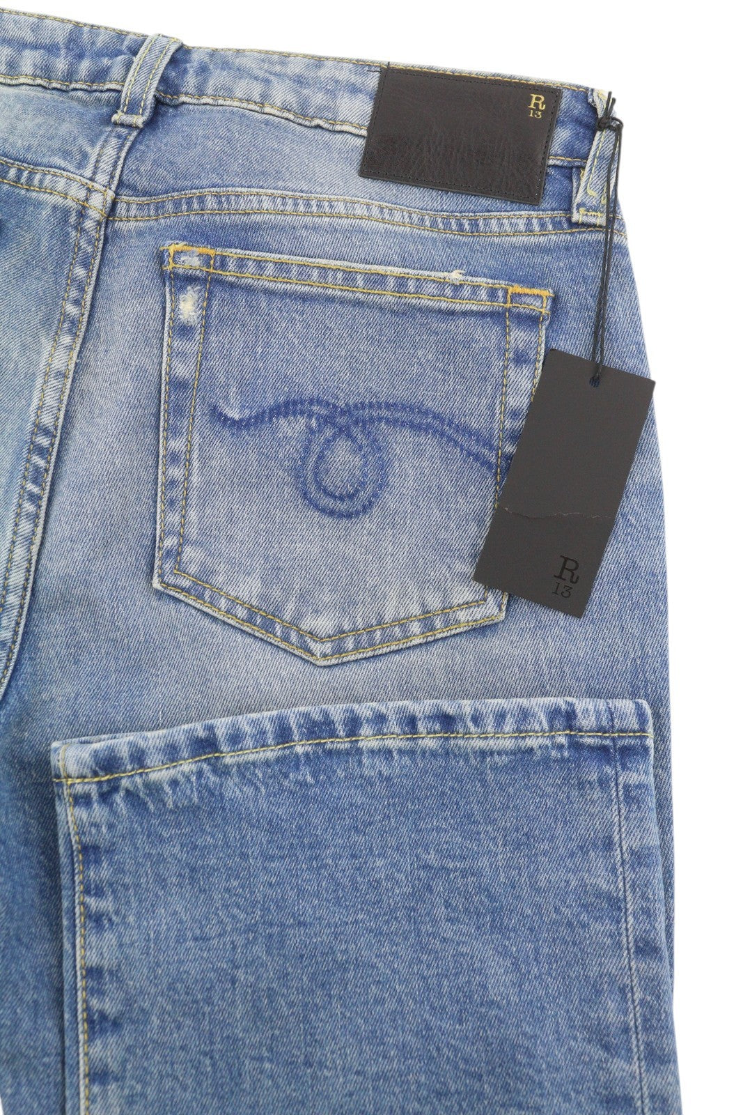 R13 Kick Fit Women Jeans 28 Jasper Stretch Washed Faded Ankle Cropped Denim