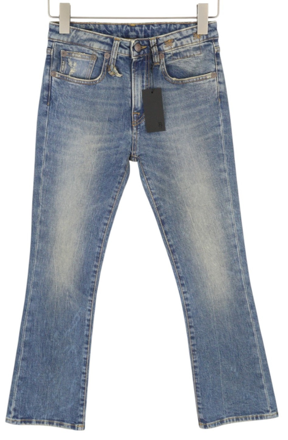 R13 Kick Fit Women Jeans 24 Kelly Stretch Washed Faded Ankle Cropped RRP€699