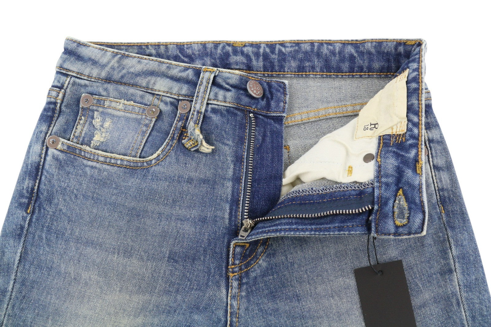 R13 Kick Fit Women Jeans 24 Kelly Stretch Washed Faded Ankle Cropped RRP€699