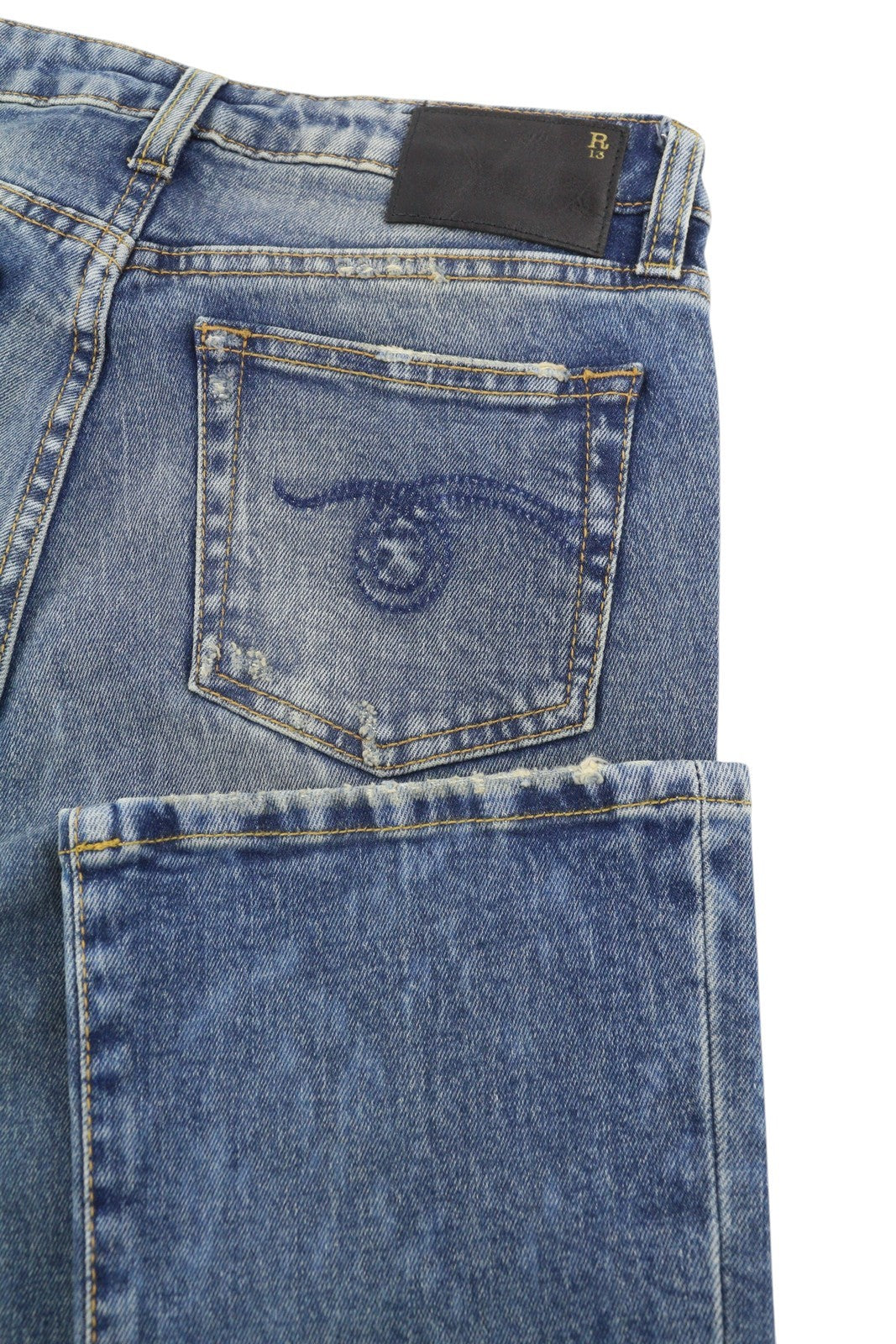 R13 Kick Fit Women Jeans 24 Kelly Stretch Washed Faded Ankle Cropped RRP€699