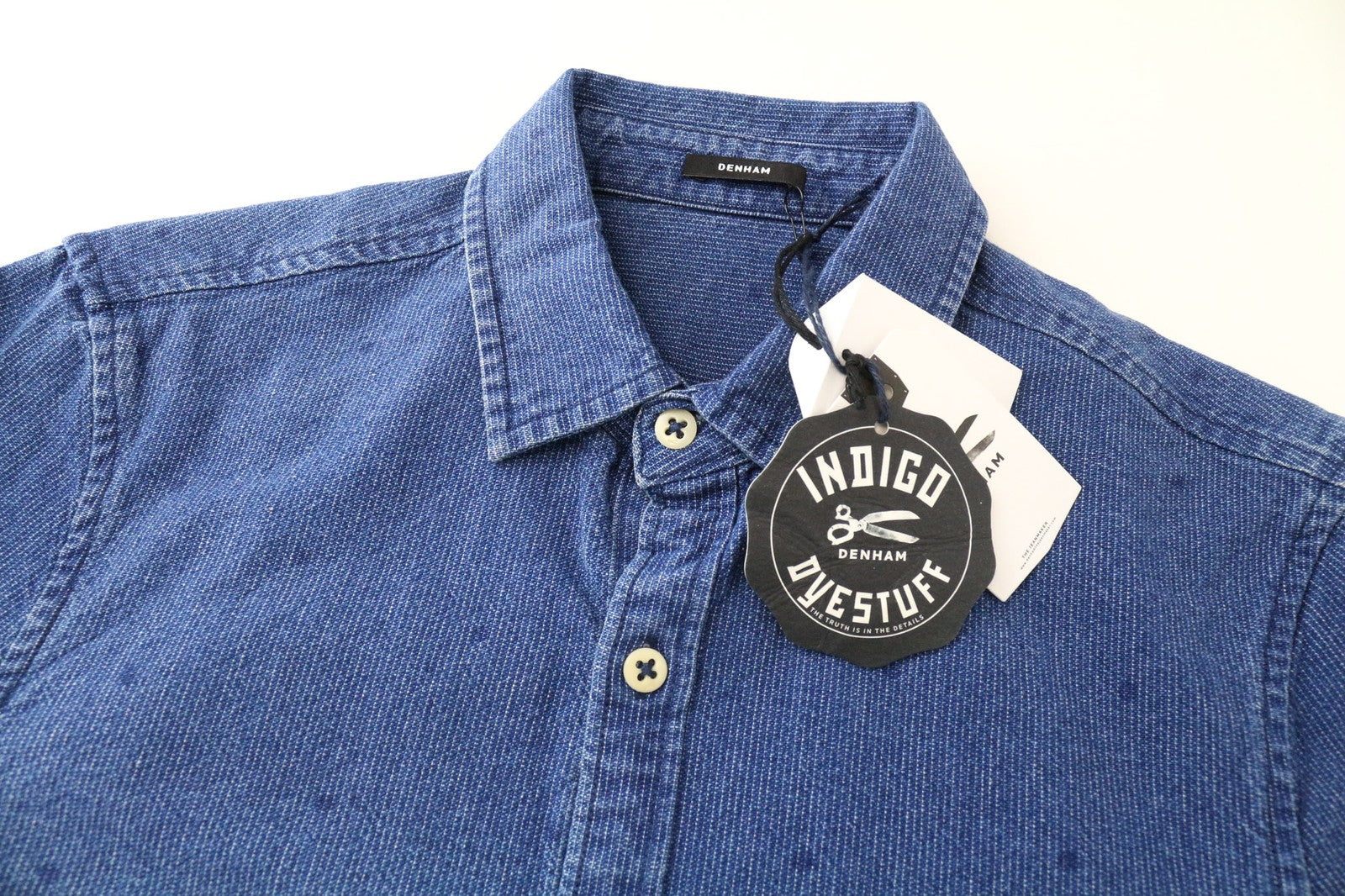 DENHAM Ellis Men's Shirt XS Blue Polka Dot Cotton Printed Denim-Like Casual