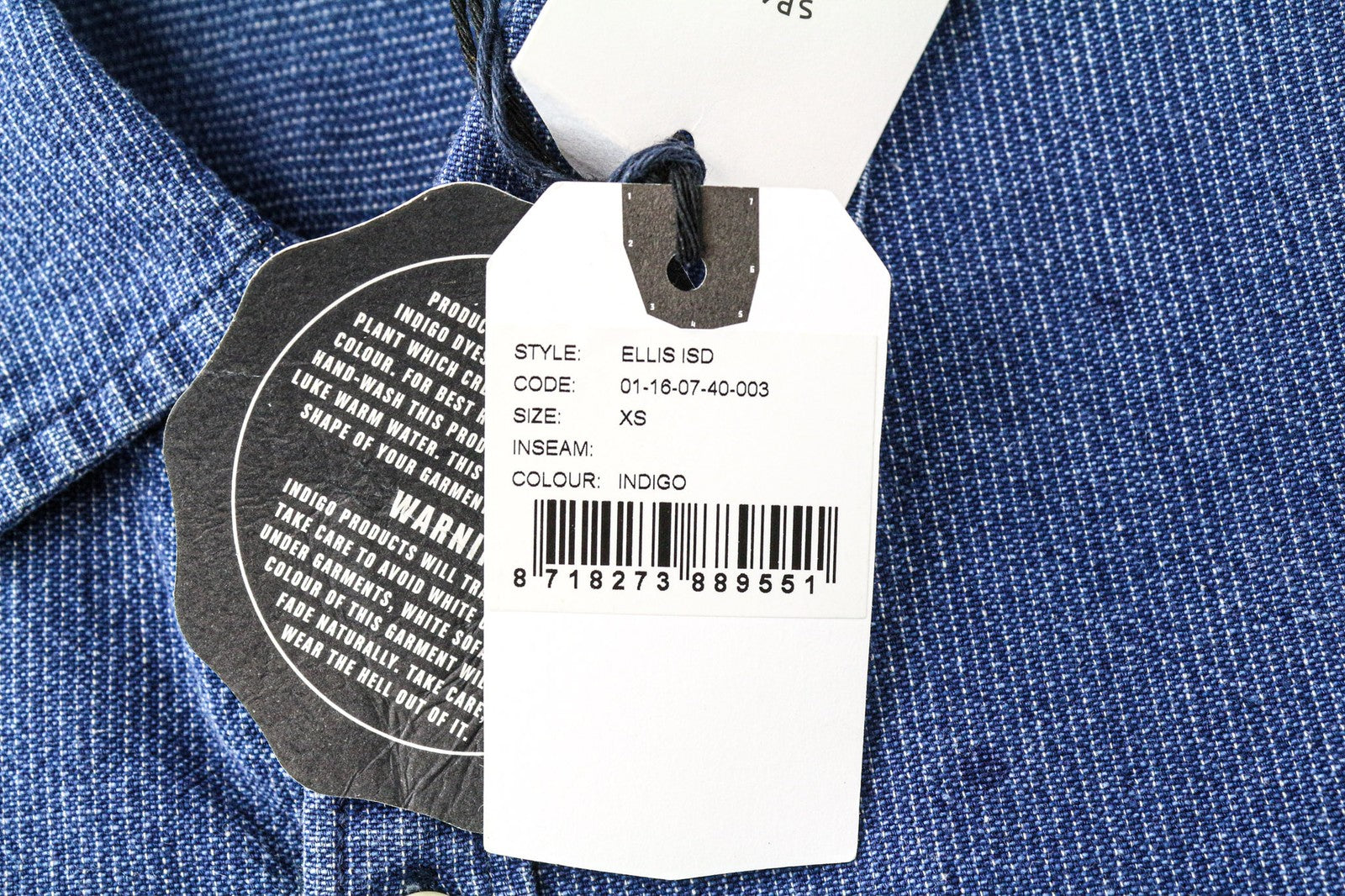 DENHAM Ellis Men's Shirt XS Blue Polka Dot Cotton Printed Denim-Like Casual