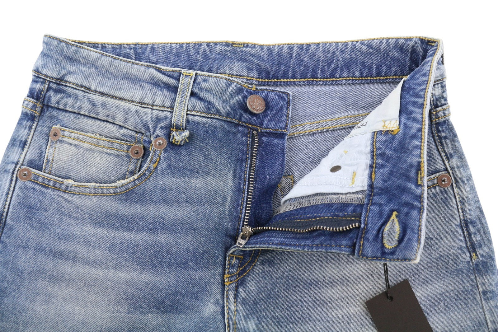 R13 Boy Straight W Rips Women Jeans 26 Jasper Stretch Faded Washed Cropped Denim