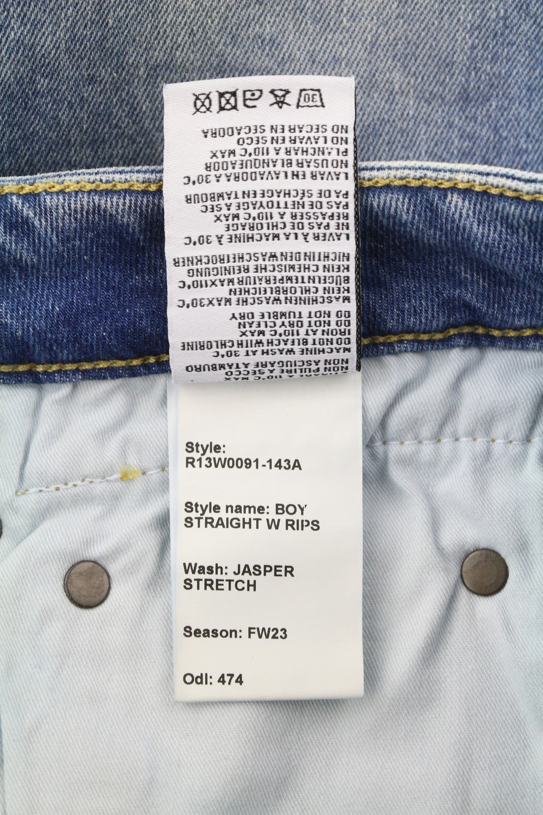 R13 Boy Straight W Rips Women Jeans 26 Jasper Stretch Faded Washed Cropped Denim