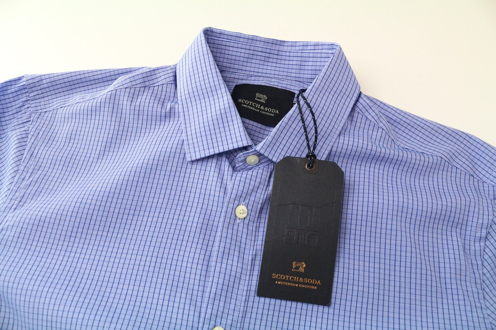 SCOTCH & SODA Men's Shirt S Blue Check Print Cotton Button-Up Casual Long Sleeve