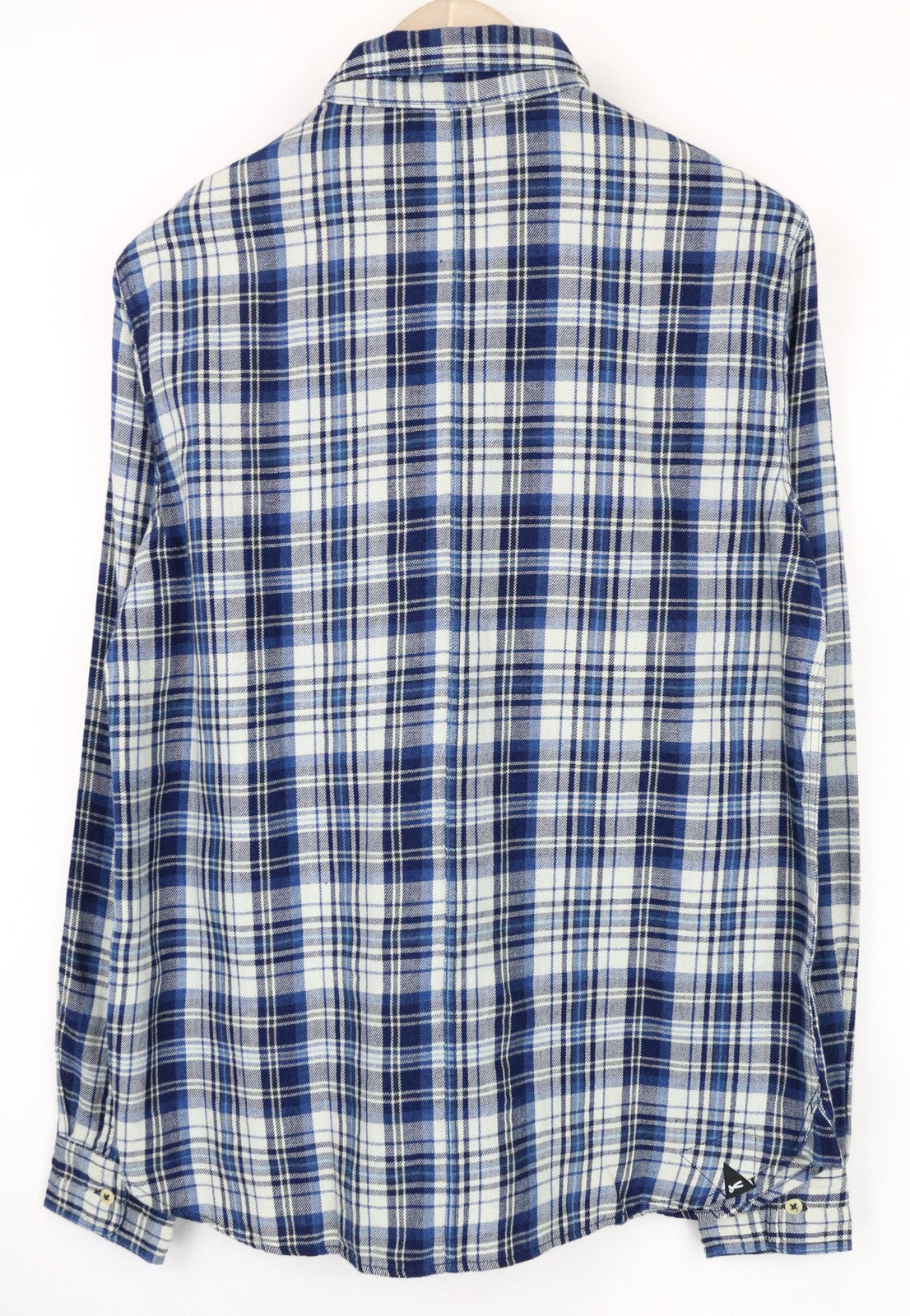 DENHAM Edged Men's Shirt S Blue Tartan Check Cotton Melange Classic Long Sleeve