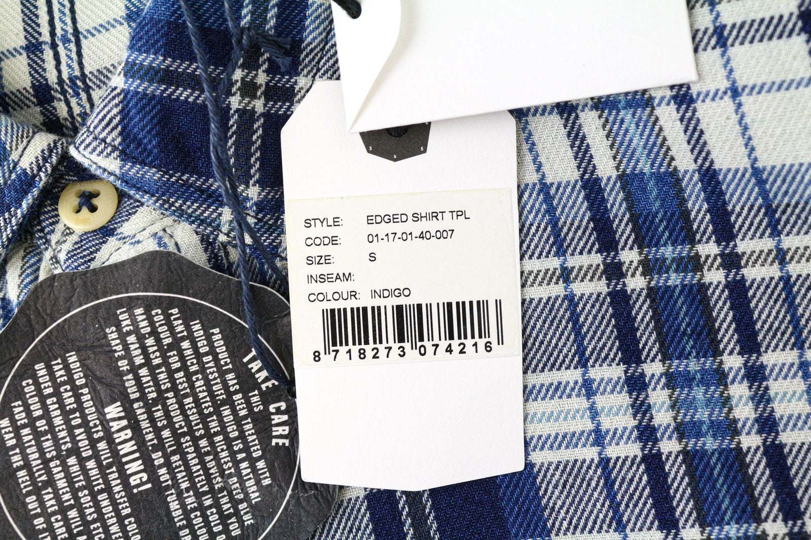 DENHAM Edged Men's Shirt S Blue Tartan Check Cotton Melange Classic Long Sleeve