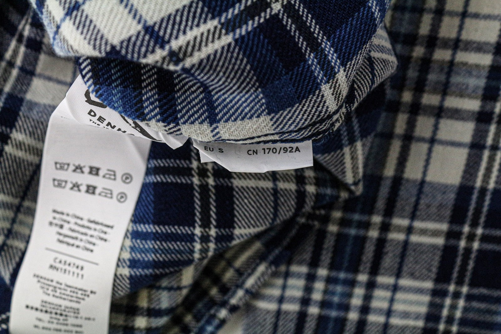 DENHAM Edged Men's Shirt S Blue Tartan Check Cotton Melange Classic Long Sleeve