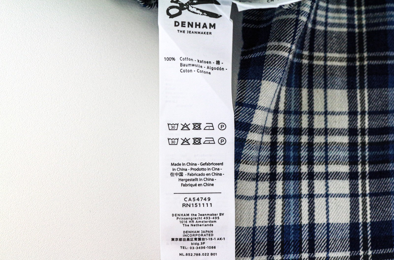 DENHAM Edged Men's Shirt S Blue Tartan Check Cotton Melange Classic Long Sleeve