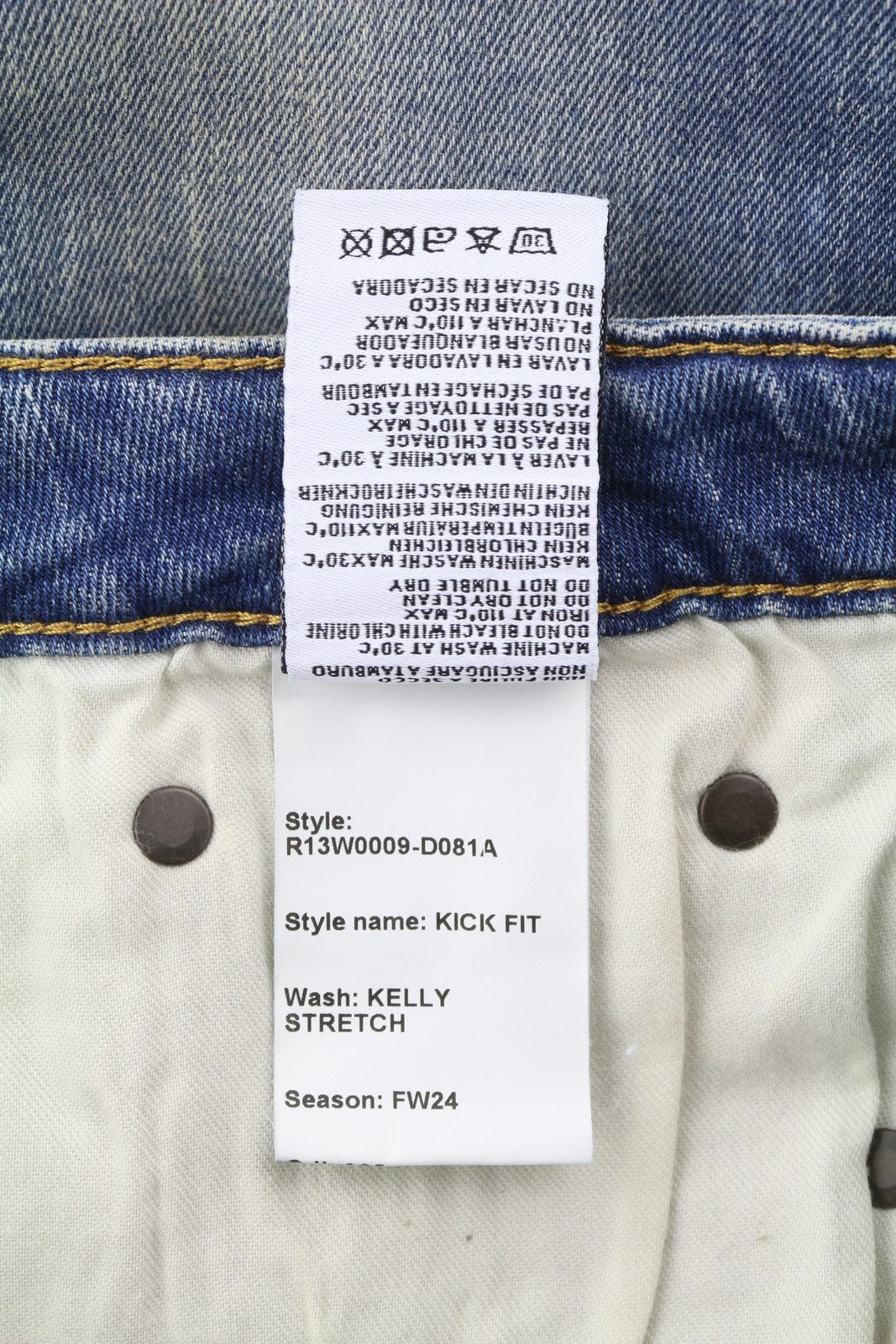 R13 Kick Fit Women Jeans 26 Kelly Stretch Washed Faded Ankle Length RRP€699