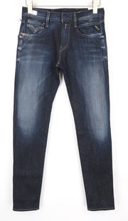 REPLAY Anbass Men's Jeans W28/L32 Dark Blue Slim Stretch Hyperflex+ Zipper Fly