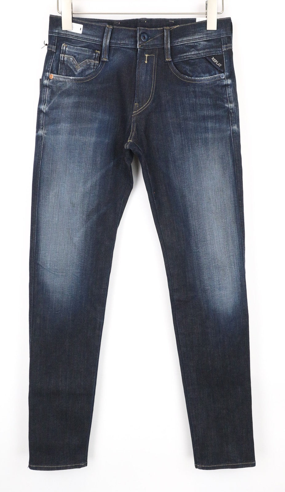 REPLAY Anbass Men's Jeans W28/L32 Dark Blue Slim Stretch Hyperflex+ Zipper Fly