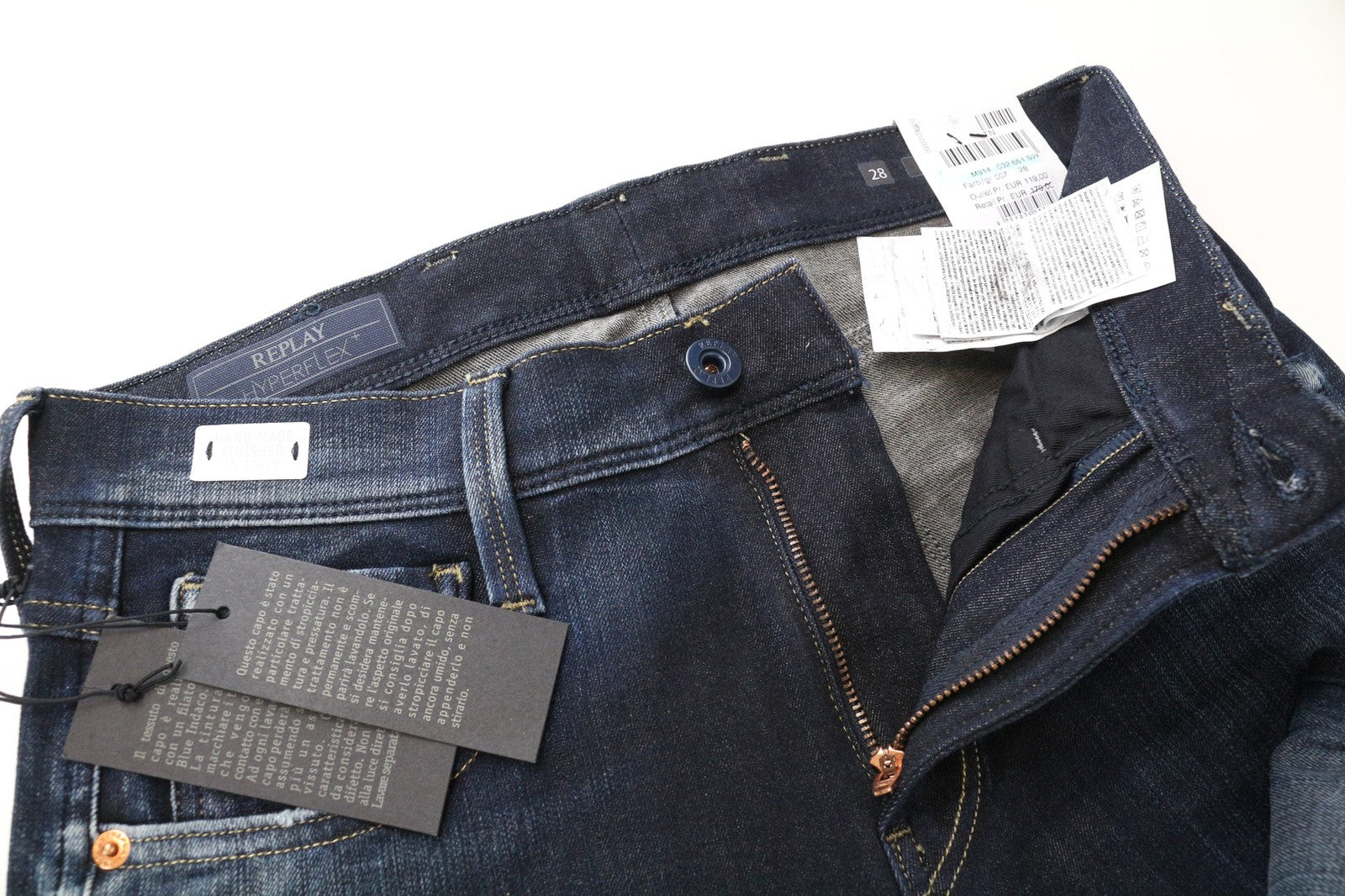 REPLAY Anbass Men's Jeans W28/L32 Dark Blue Slim Stretch Hyperflex+ Zipper Fly