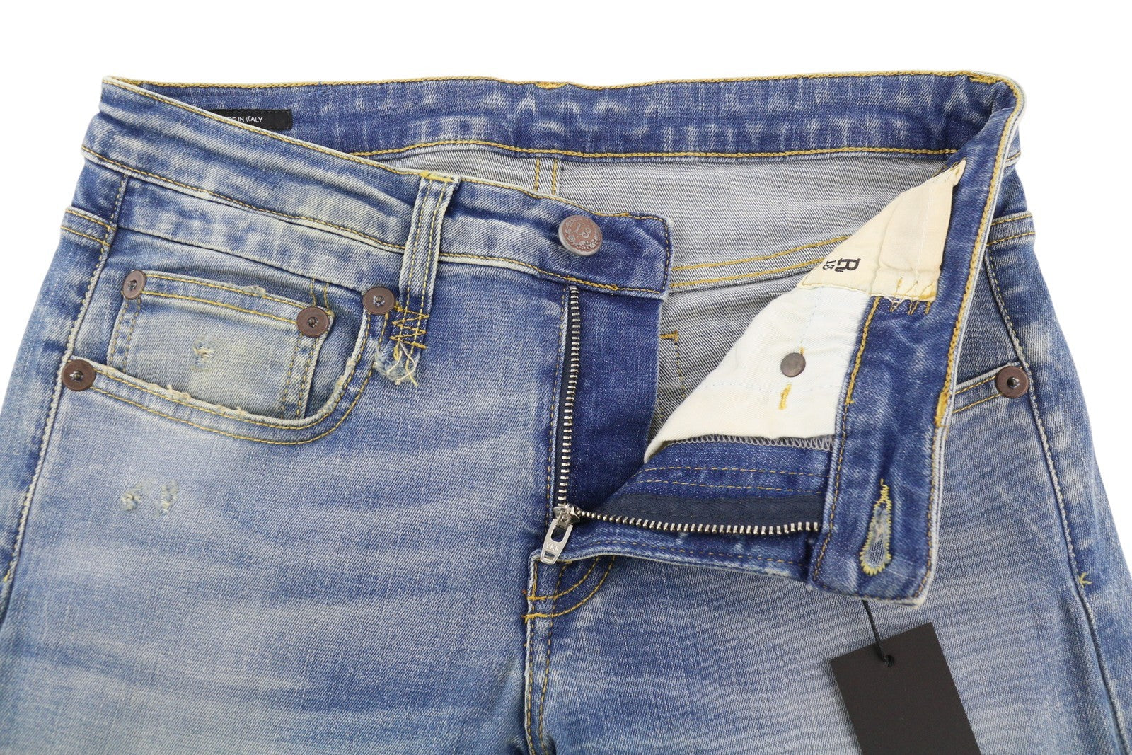 R13 Boy Skinny Women Jeans 27 Blue Washed Faded Ankle Length Cropped Distress