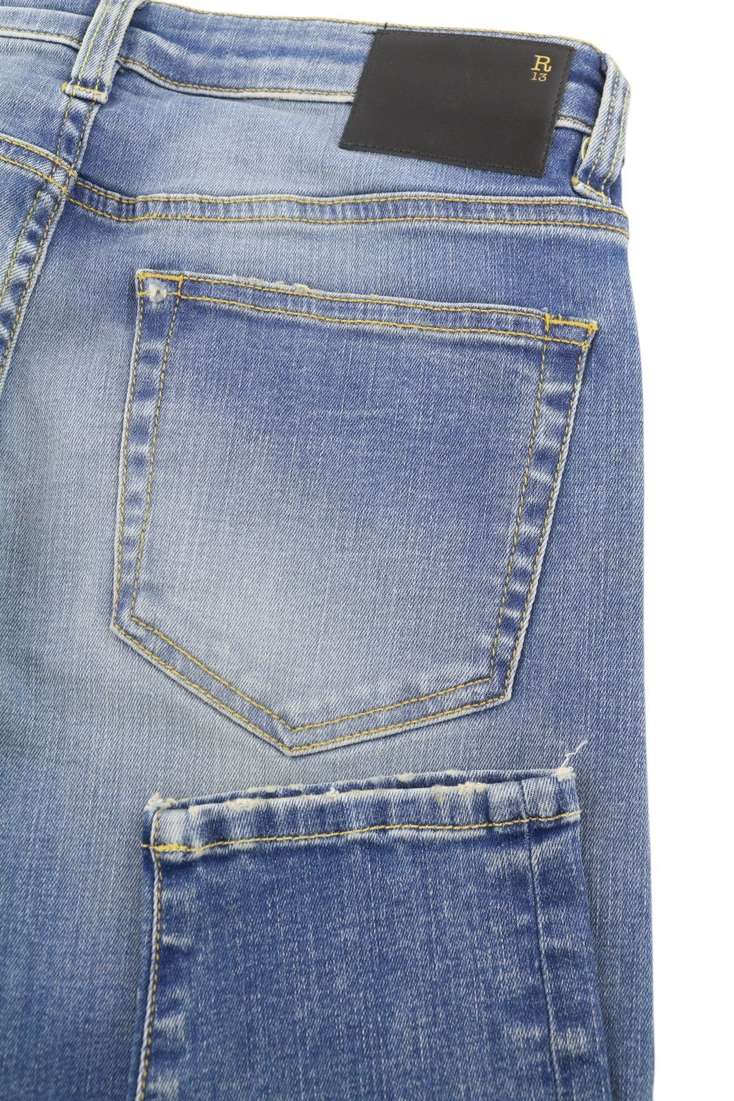 R13 Boy Skinny Women Jeans 27 Blue Washed Faded Ankle Length Cropped Distress