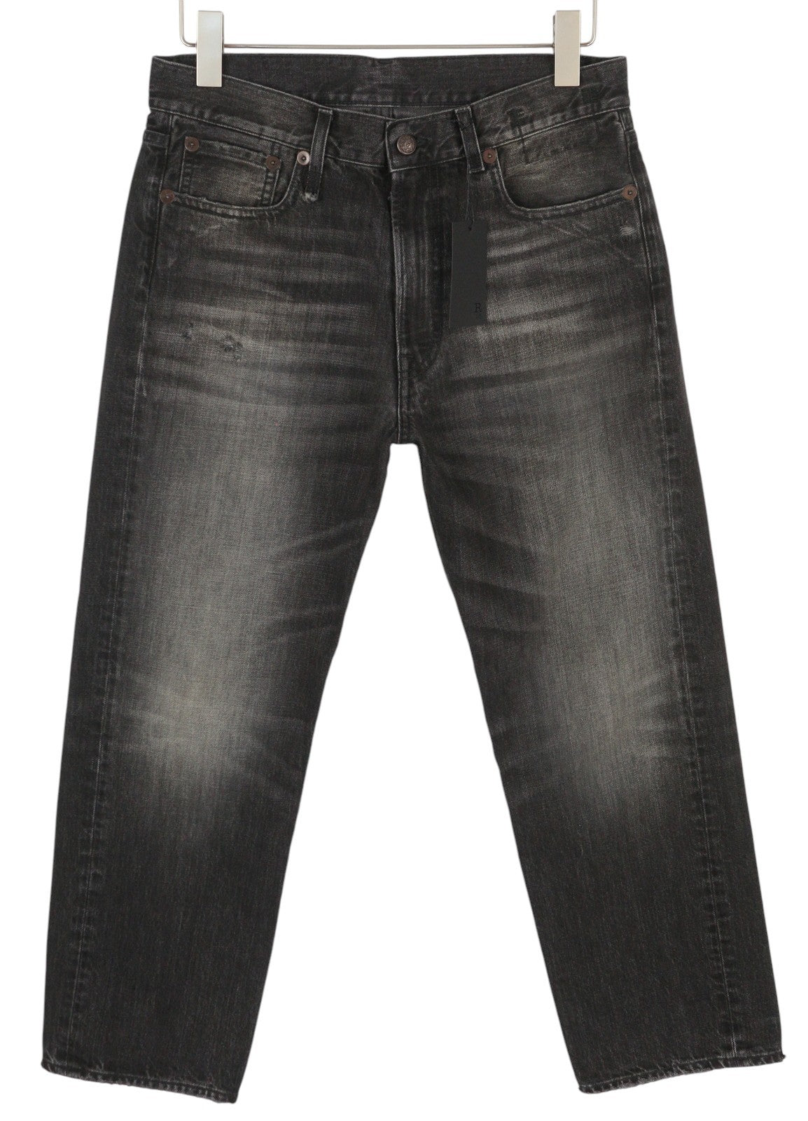 R13 Boyfriend Women Jeans 27 Wilson Black Faded Washed Cropped Relaxed Denim