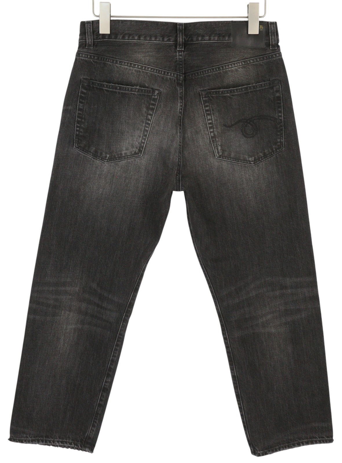 R13 Boyfriend Women Jeans 27 Wilson Black Faded Washed Cropped Relaxed Denim