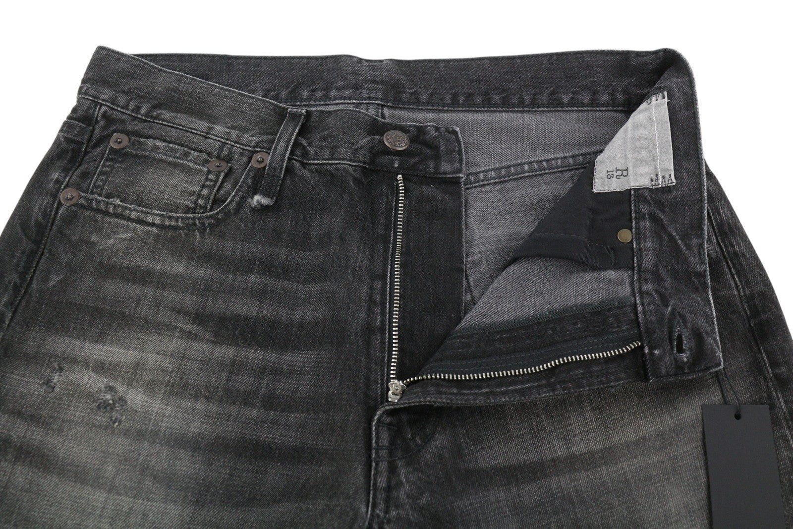 R13 Boyfriend Women Jeans 27 Wilson Black Faded Washed Cropped Relaxed Denim