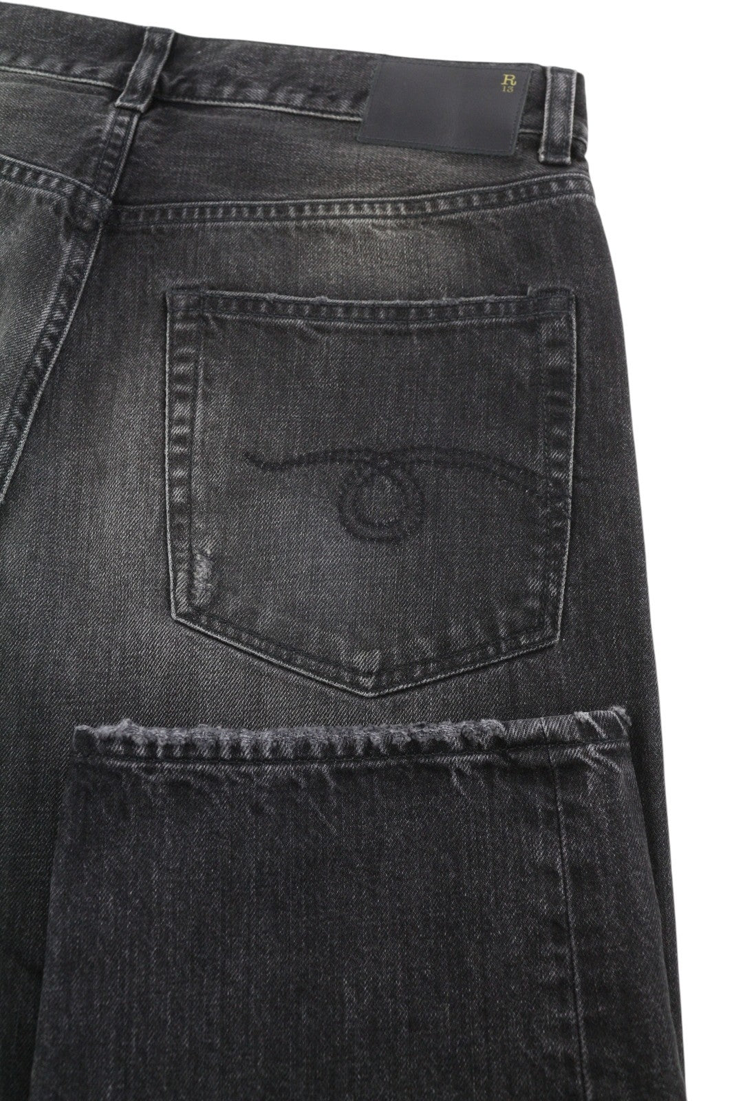 R13 Boyfriend Women Jeans 27 Wilson Black Faded Washed Cropped Relaxed Denim