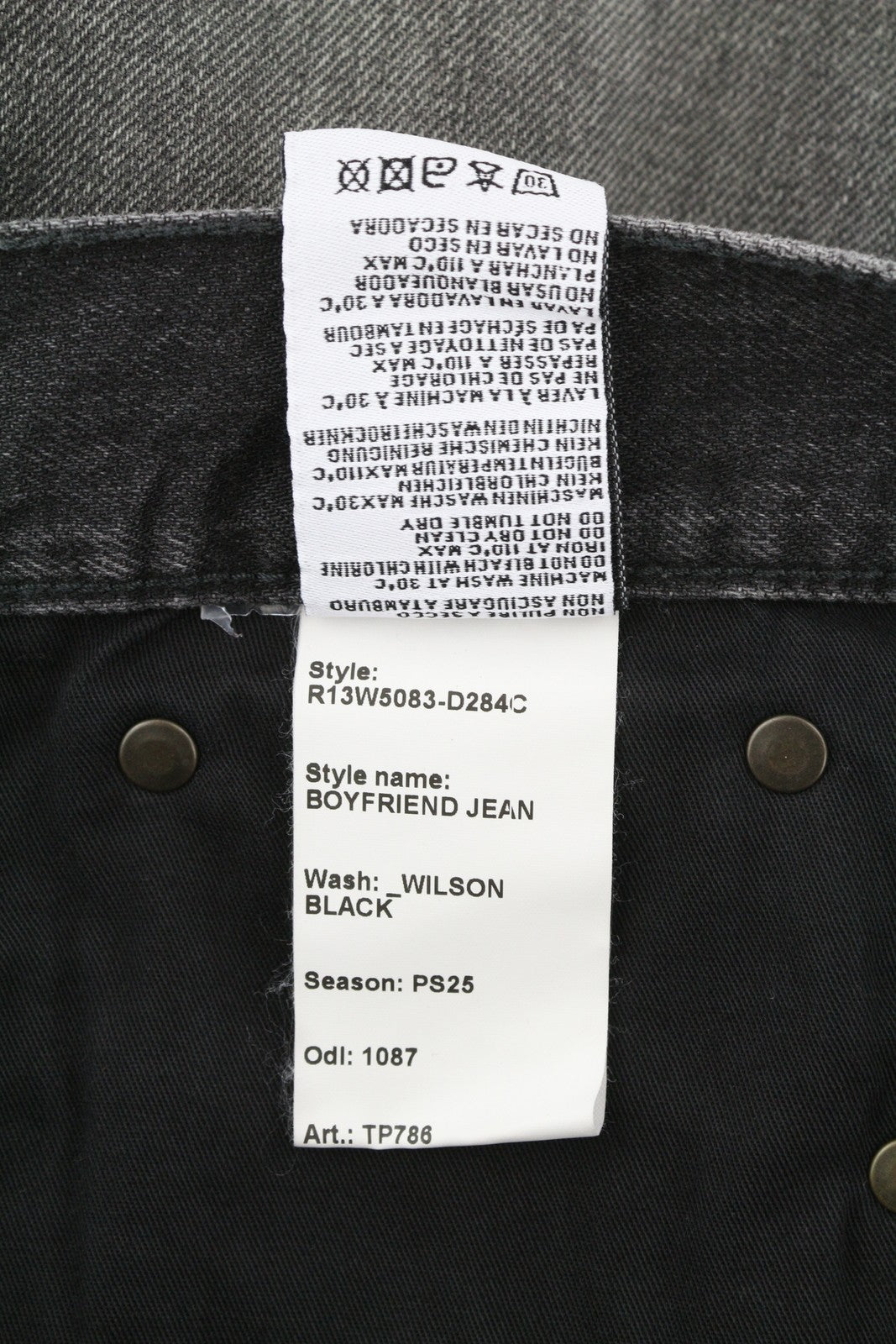 R13 Boyfriend Women Jeans 27 Wilson Black Faded Washed Cropped Relaxed Denim