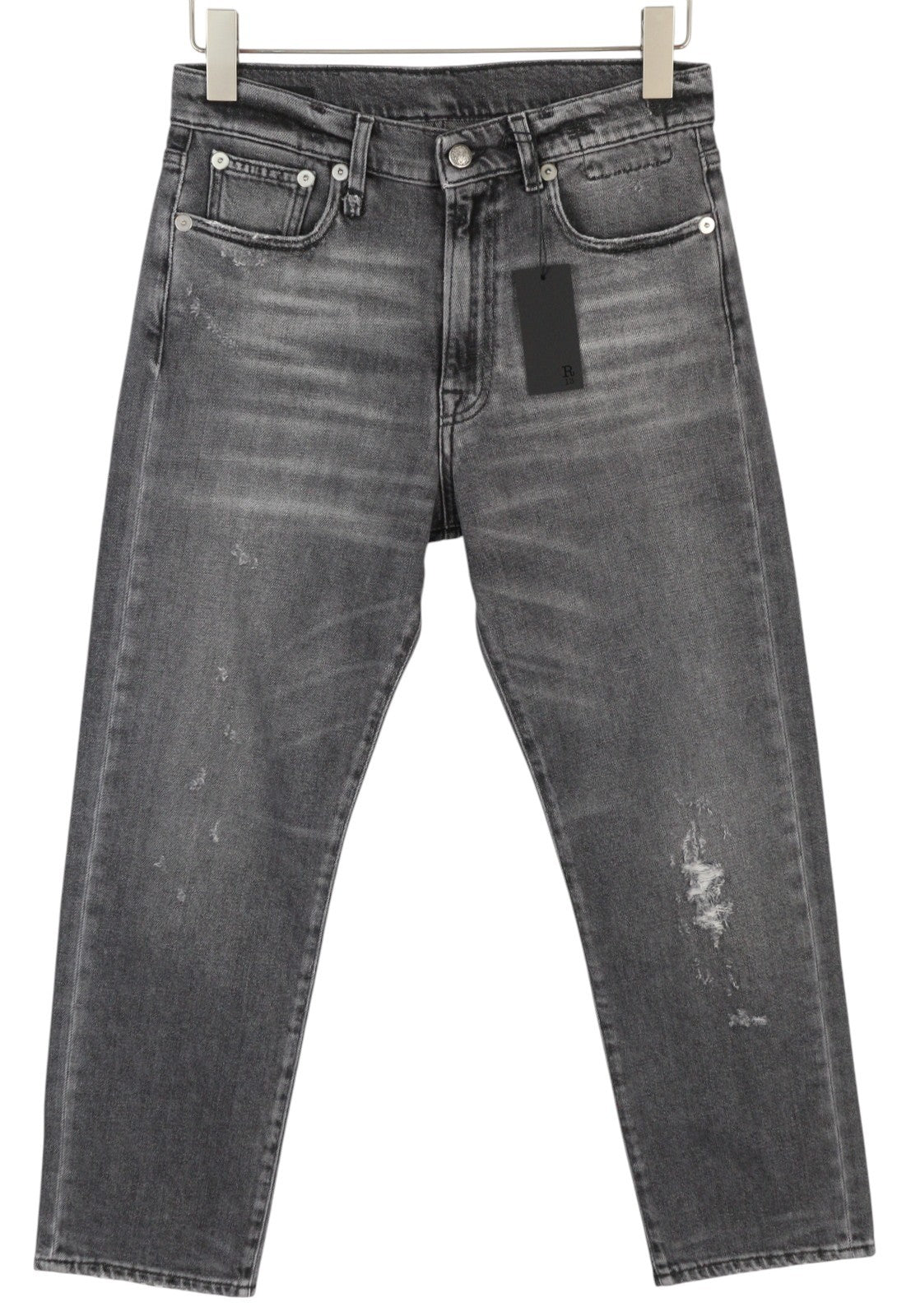 R13 Boyfriend Women Jeans 25 Vintage Grey Washed Faded Distress Ripped Denim