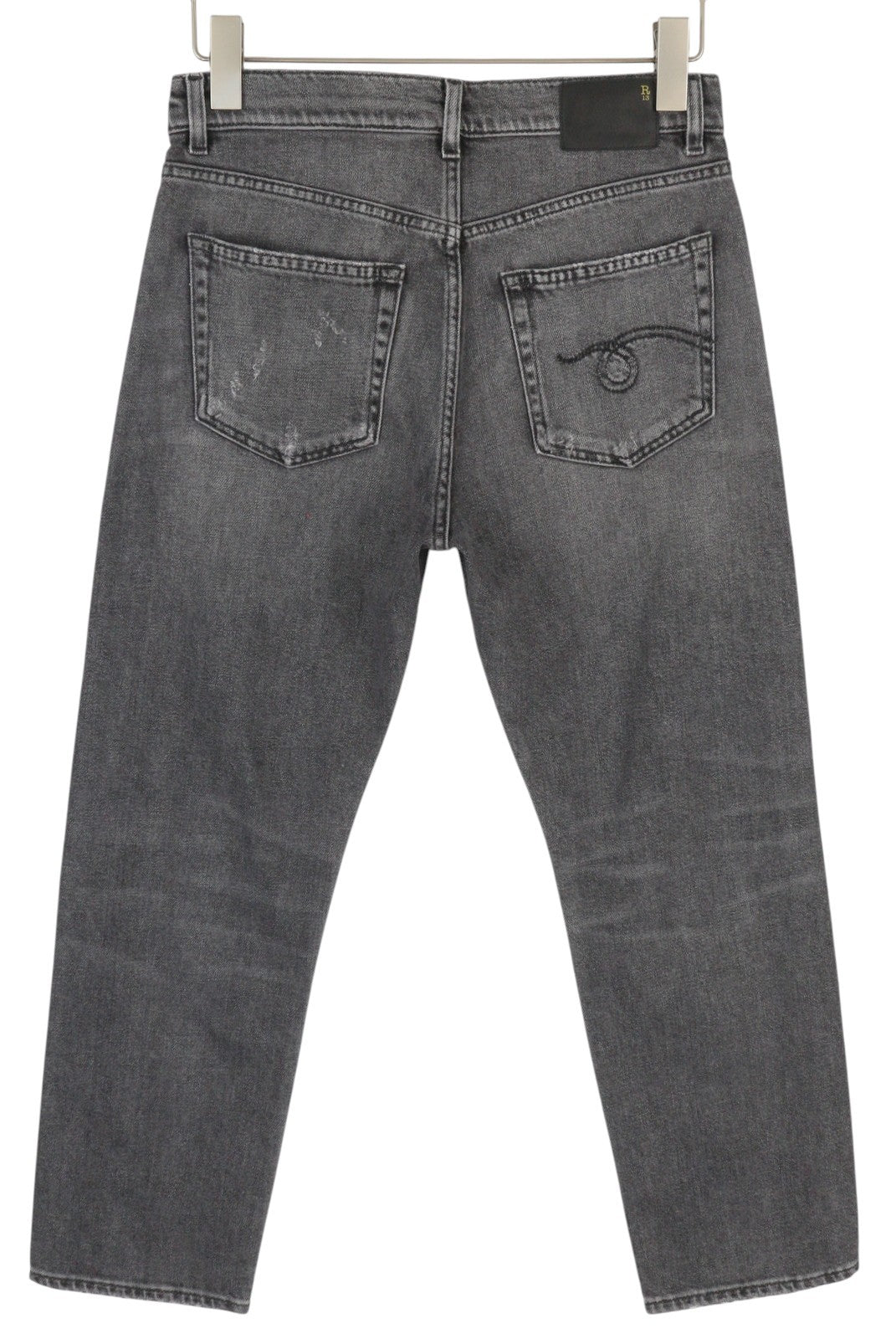 R13 Boyfriend Women Jeans 25 Vintage Grey Washed Faded Distress Ripped Denim