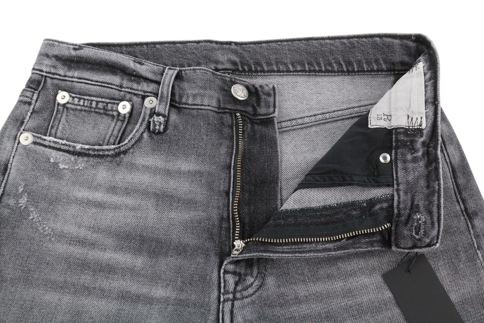 R13 Boyfriend Women Jeans 25 Vintage Grey Washed Faded Distress Ripped Denim