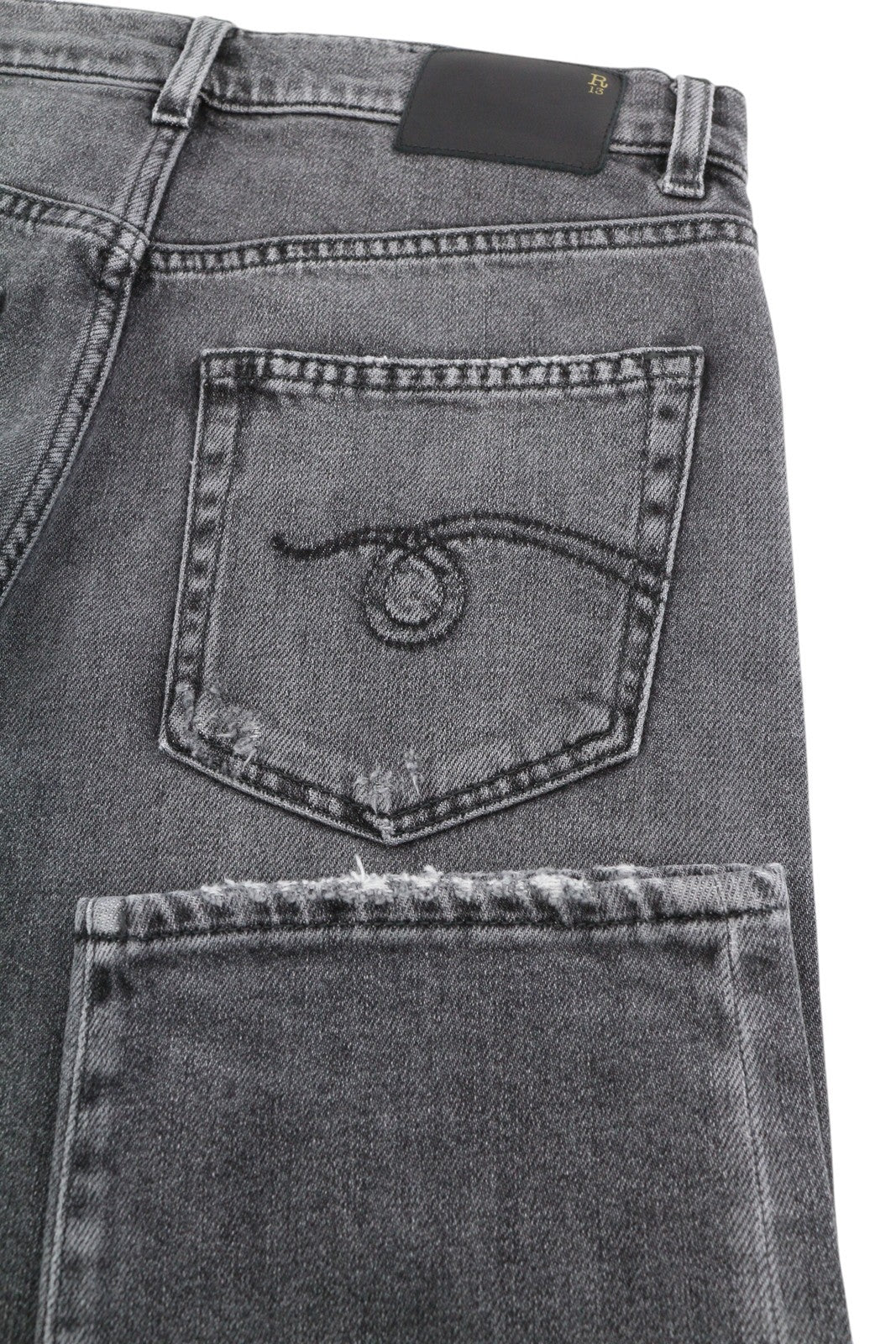 R13 Boyfriend Women Jeans 25 Vintage Grey Washed Faded Distress Ripped Denim