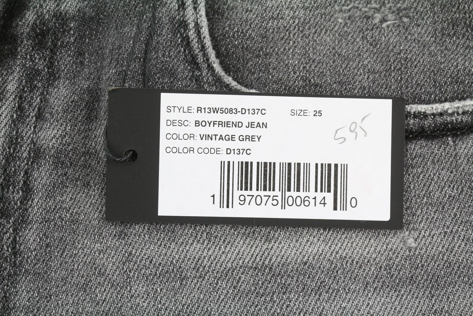 R13 Boyfriend Women Jeans 25 Vintage Grey Washed Faded Distress Ripped Denim