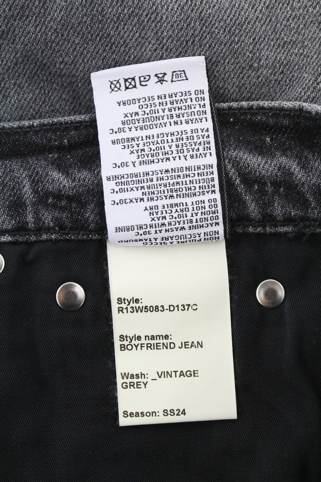 R13 Boyfriend Women Jeans 25 Vintage Grey Washed Faded Distress Ripped Denim