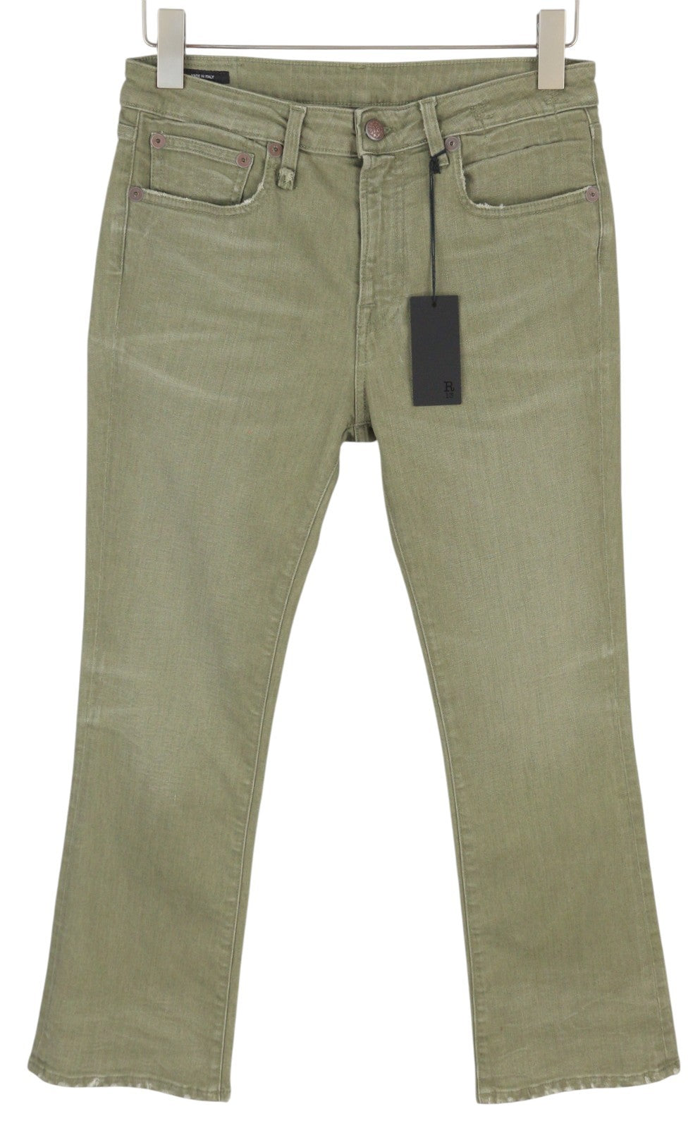R13 Kick Fit Women Jeans 27 Olive Green Stretch Faded Ankle Length Cropped Denim