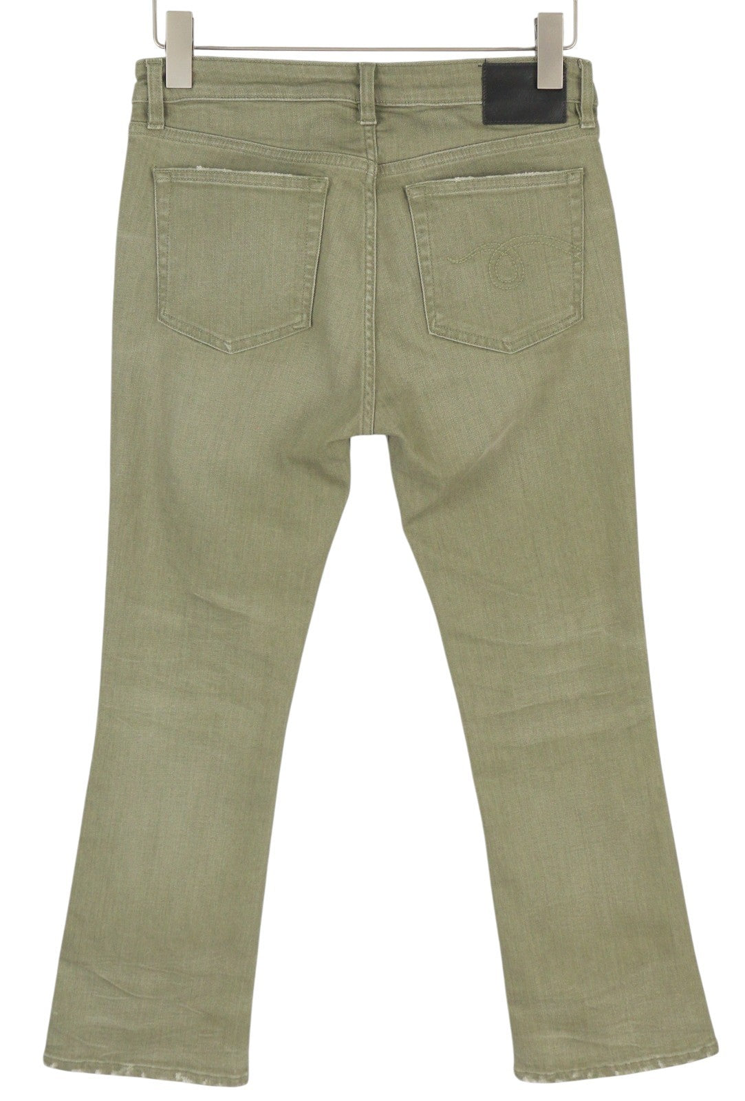R13 Kick Fit Women Jeans 27 Olive Green Stretch Faded Ankle Length Cropped Denim