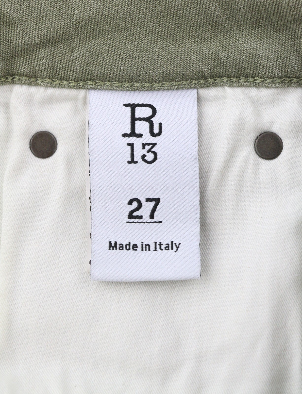 R13 Kick Fit Women Jeans 27 Olive Green Stretch Faded Ankle Length Cropped Denim