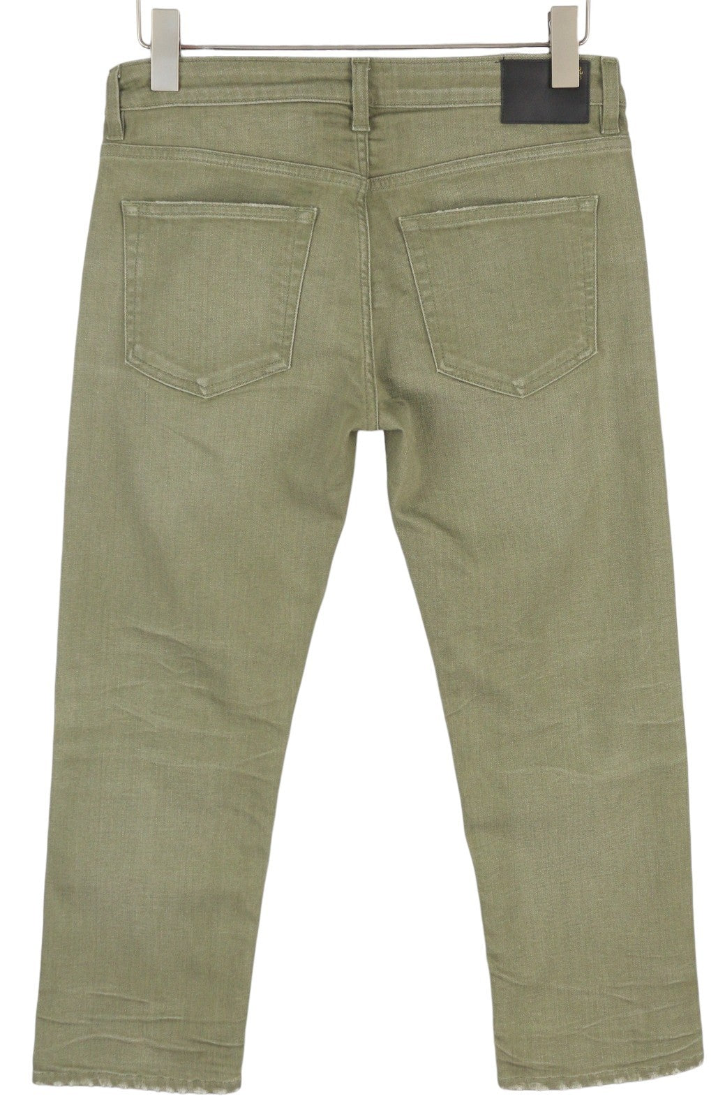 R13 Boy Straight Women Jeans 27 Olive Green Stretch Faded Ankle Length Cropped