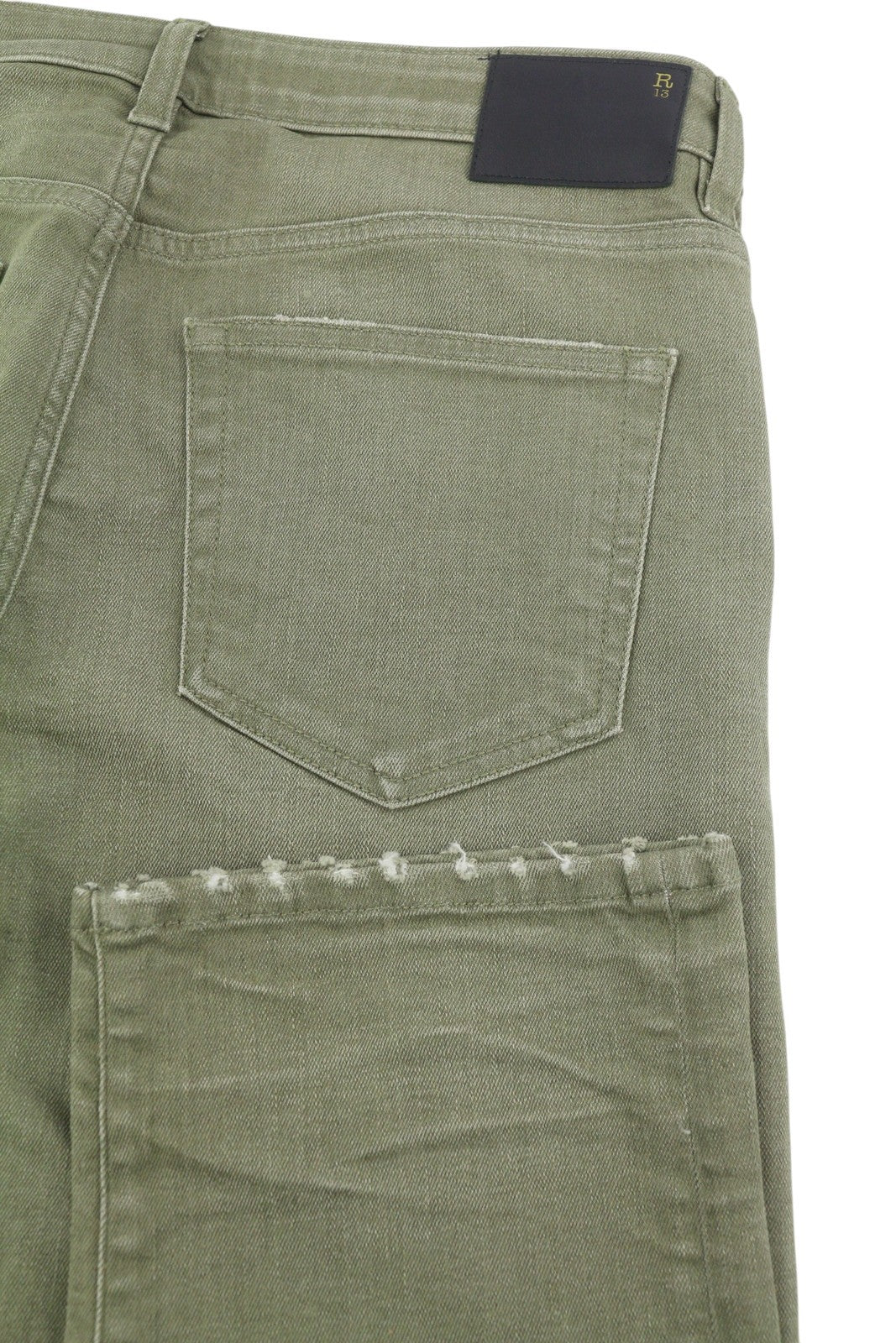 R13 Boy Straight Women Jeans 27 Olive Green Stretch Faded Ankle Length Cropped