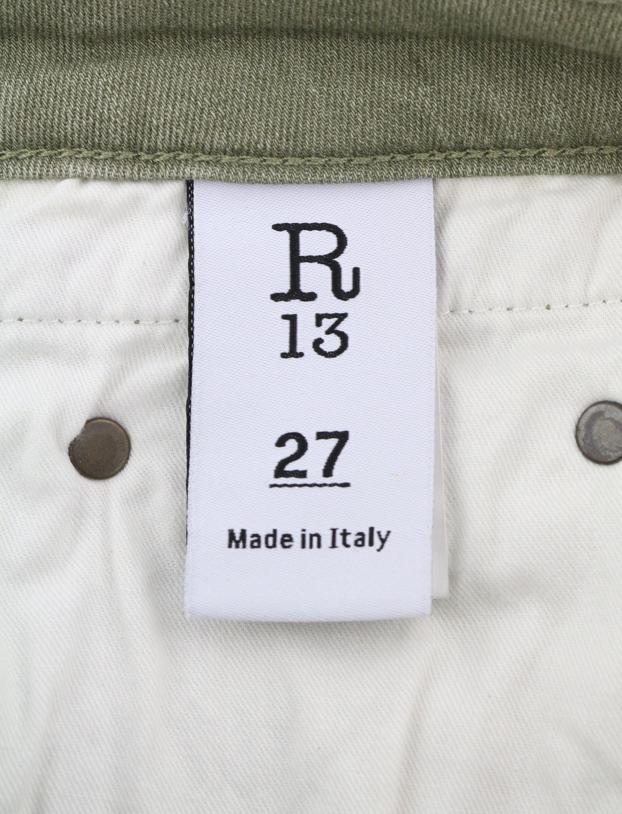 R13 Boy Straight Women Jeans 27 Olive Green Stretch Faded Ankle Length Cropped