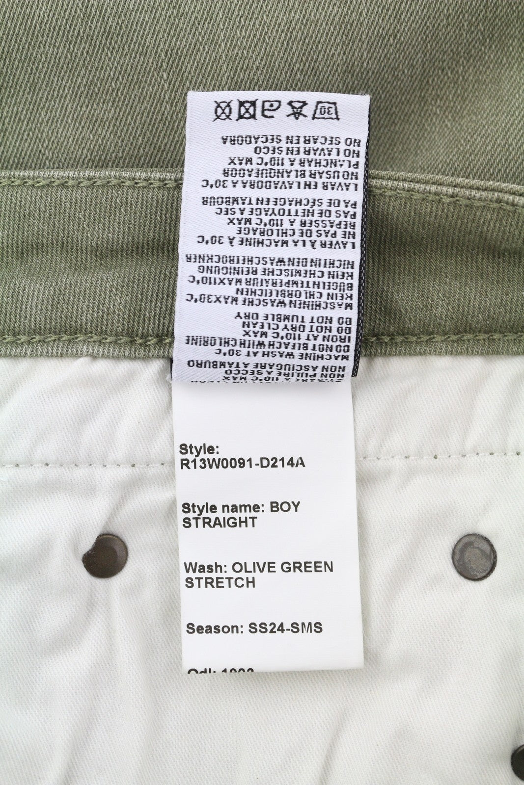 R13 Boy Straight Women Jeans 27 Olive Green Stretch Faded Ankle Length Cropped