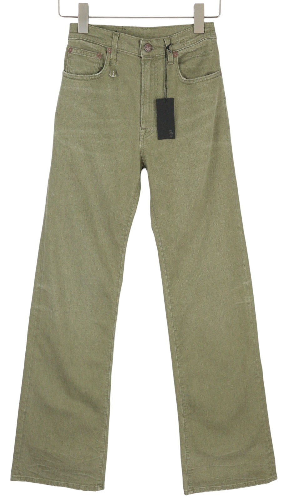 R13 Jane Women Jeans 25 Olive Green Stretch Loose Straight High Waist RRP€699