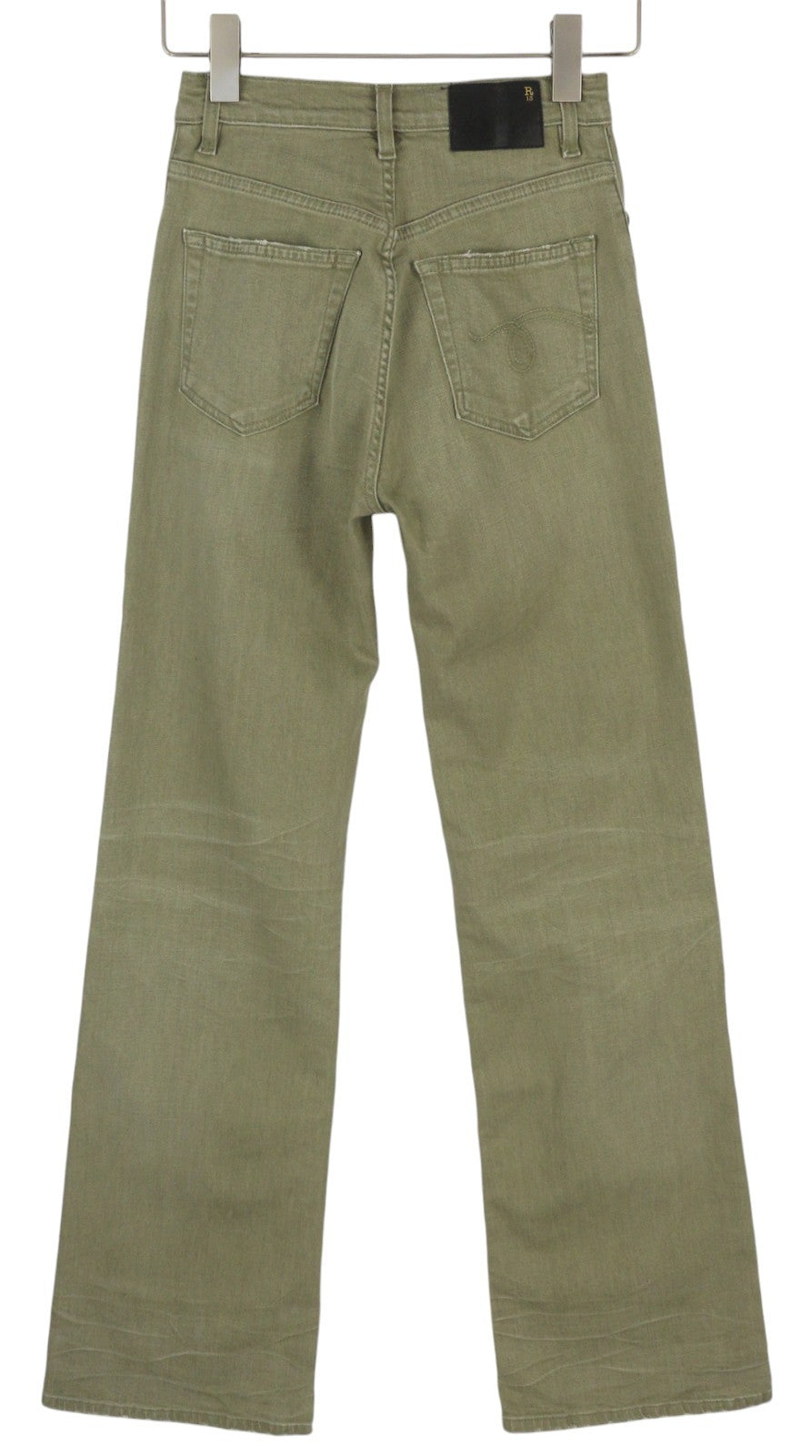 R13 Jane Women Jeans 25 Olive Green Stretch Loose Straight High Waist RRP€699