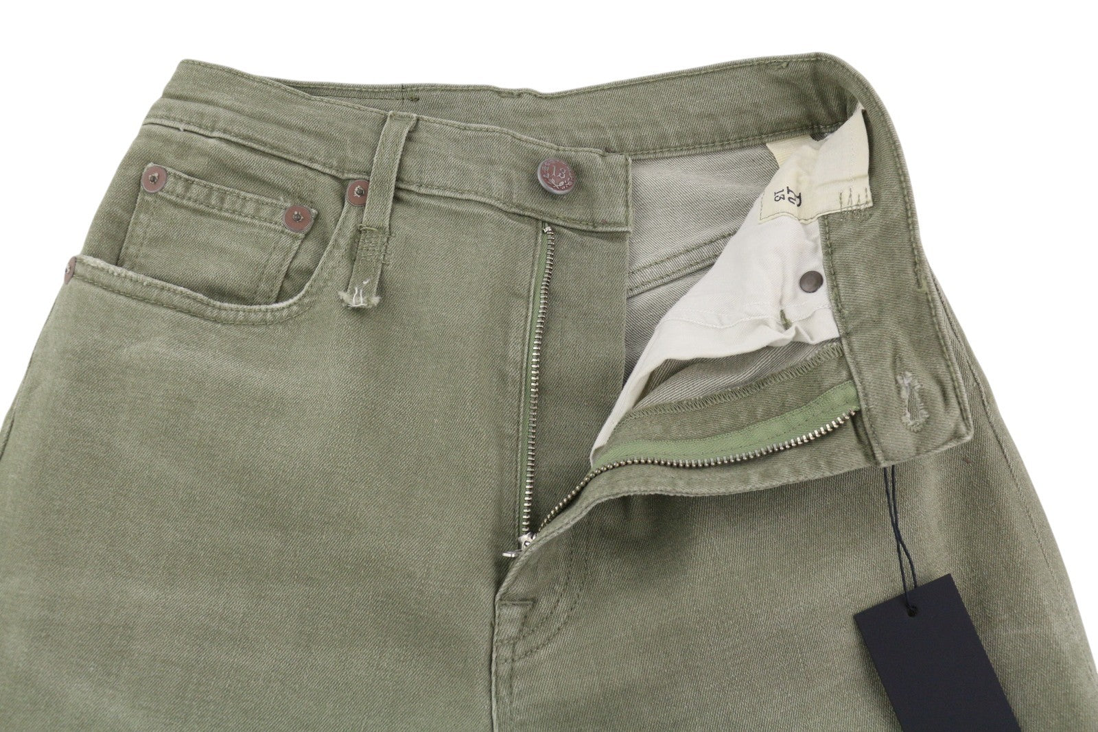 R13 Jane Women Jeans 25 Olive Green Stretch Loose Straight High Waist RRP€699